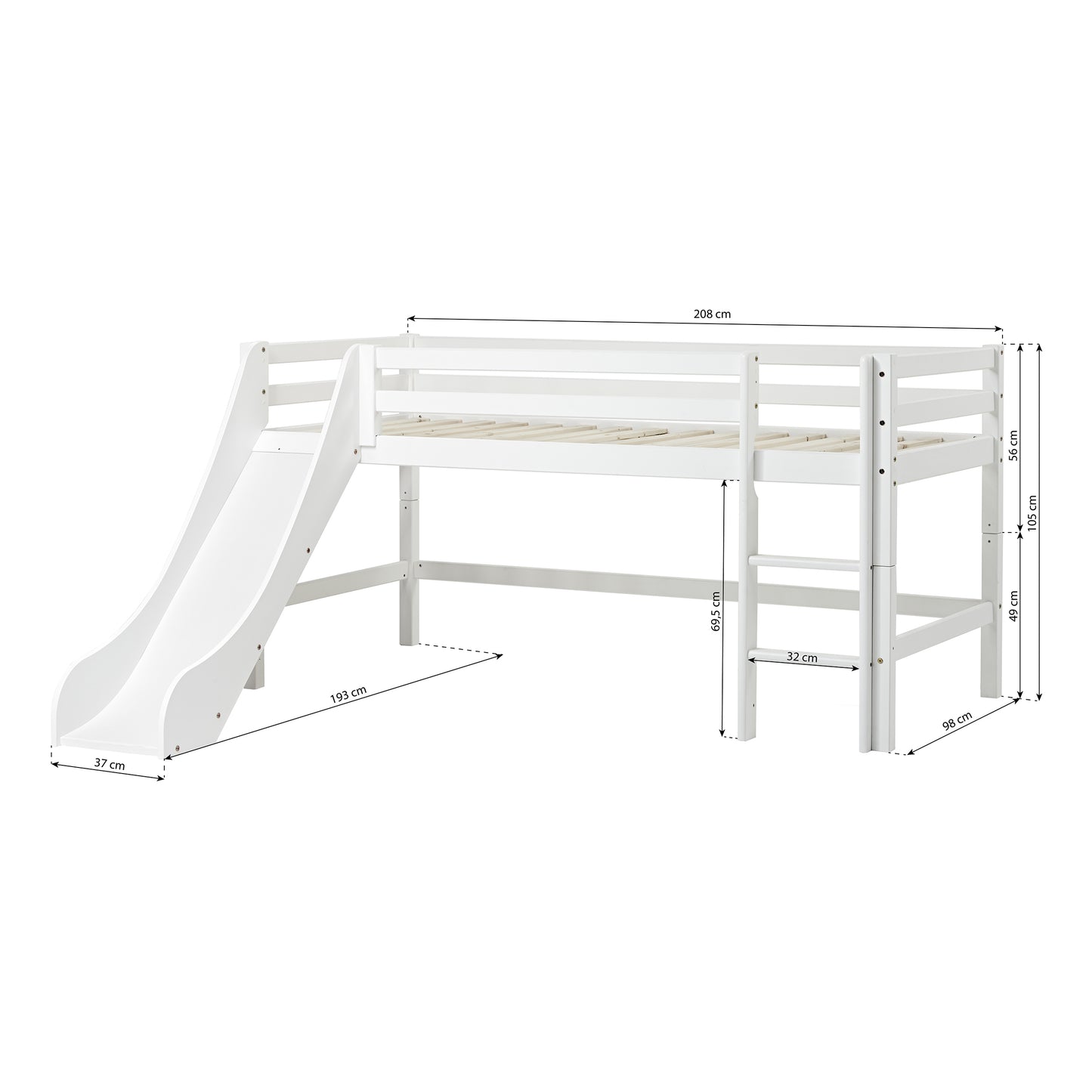 Hoppekids Eco Dream Mid Sleeper Bed with Slide - White (2 Sizes Available)