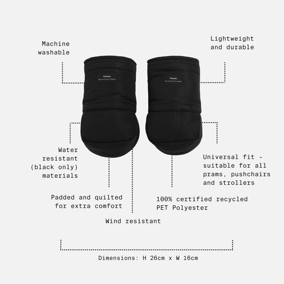 Finnsøn ASTRID Eco Universal Stroller Mittens - Black