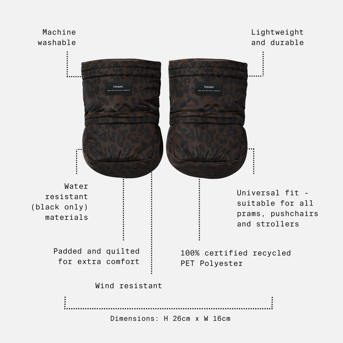 Finnsøn ASTRID Eco Universal Stroller Mittens - Chocolate Leopard