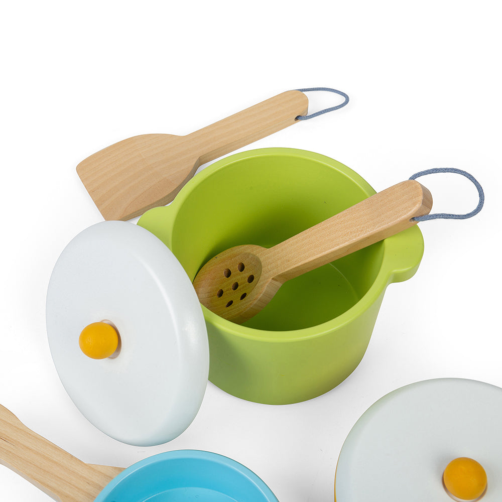 Bigjigs Wooden Toy Pots & Pans Set