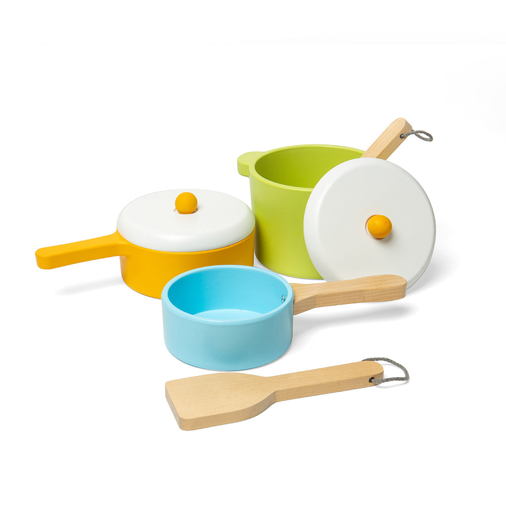 Bigjigs Wooden Toy Pots Pans Set – Soren's House