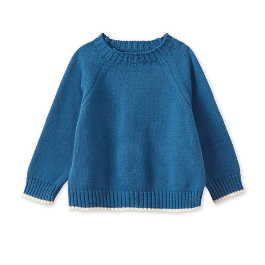 Organic Cotton Nordic Knit Pullover in Fjord Blue by Vild House of Little