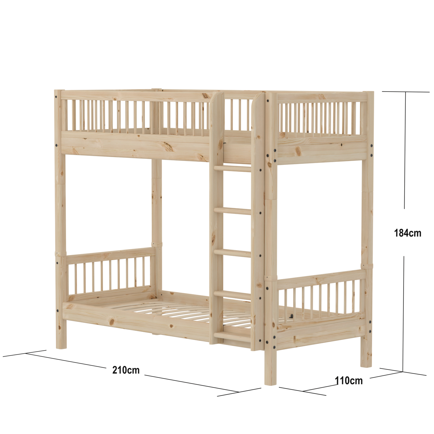 Flexa Classic High Bunk Bed with Straight Ladder - Cross Bars - Raw