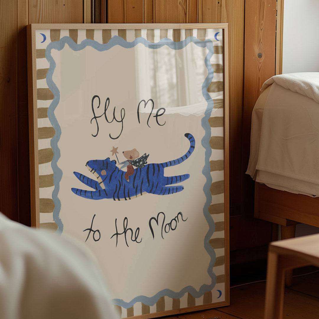 Lion & The Pear Fly Me To The Moon - Mouse & Tiger Art Print