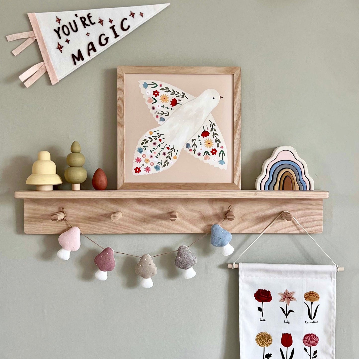 Floral Dove Art Print in Peach by Kid of the Village (2 Sizes Available)