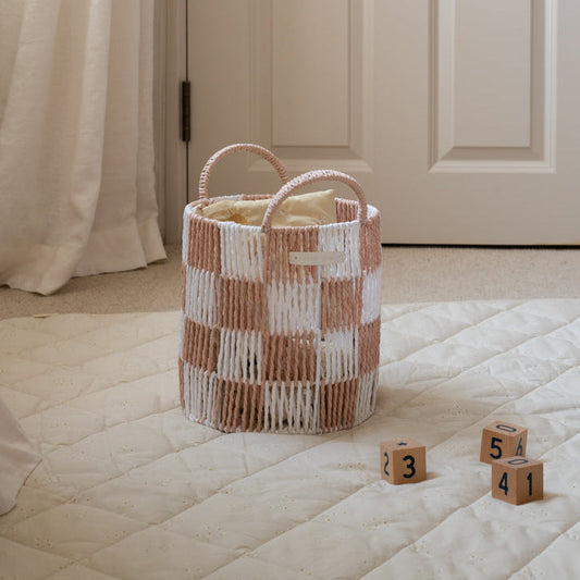 Avery Row Checkerboard Storage Basket - Small - Nude