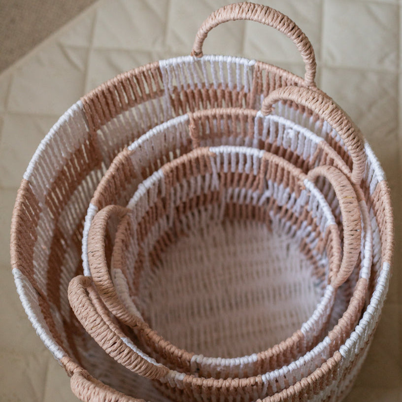 Avery Row Checkerboard Storage Basket - Set of 3 - Nude