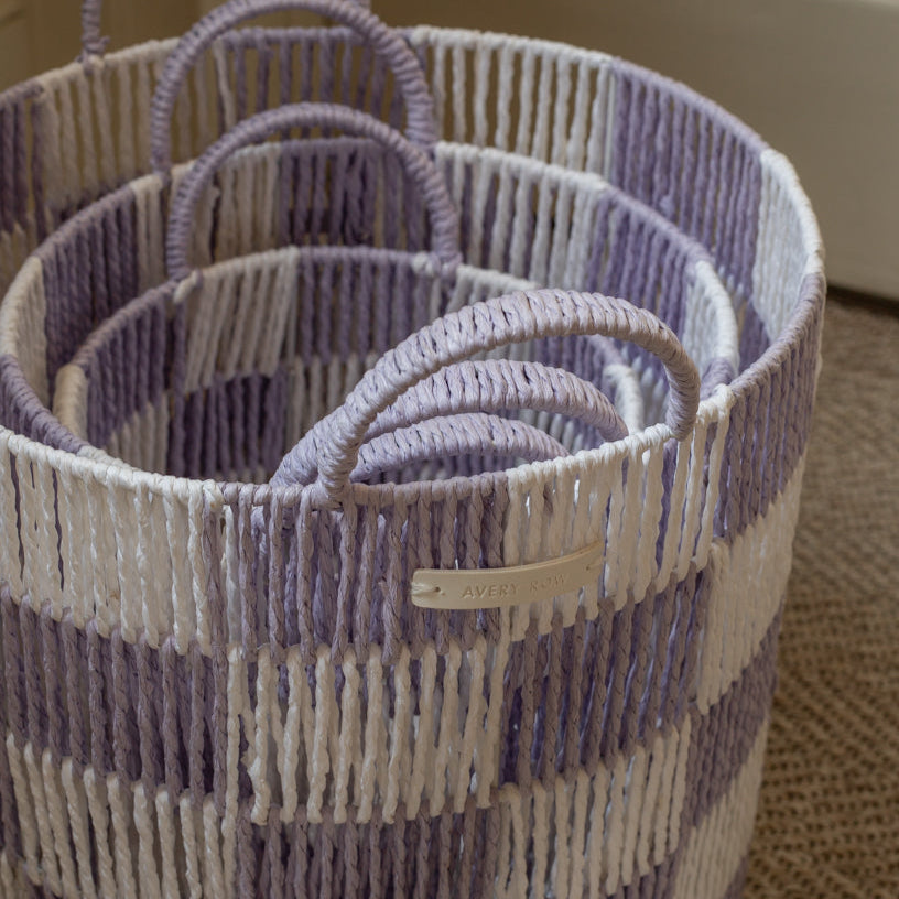 Avery Row Checkerboard Storage Basket - Set of 3 - Lilac