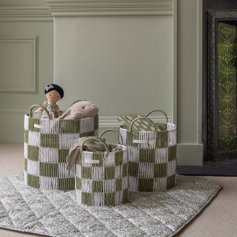 Avery Row Checkerboard Storage Basket - Medium - Sage