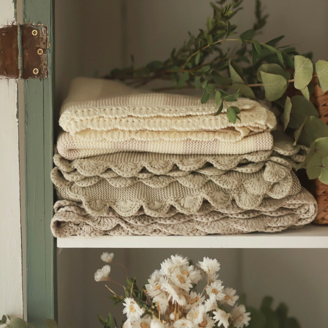 Avery Row Stripe Knit Blanket - Oat Melange