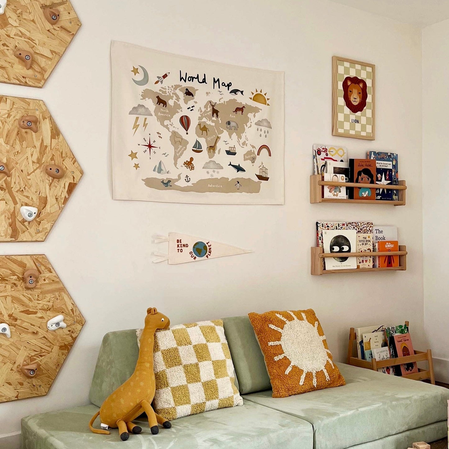 Kid of the Village World Map Wall Hanging - Beige - Large