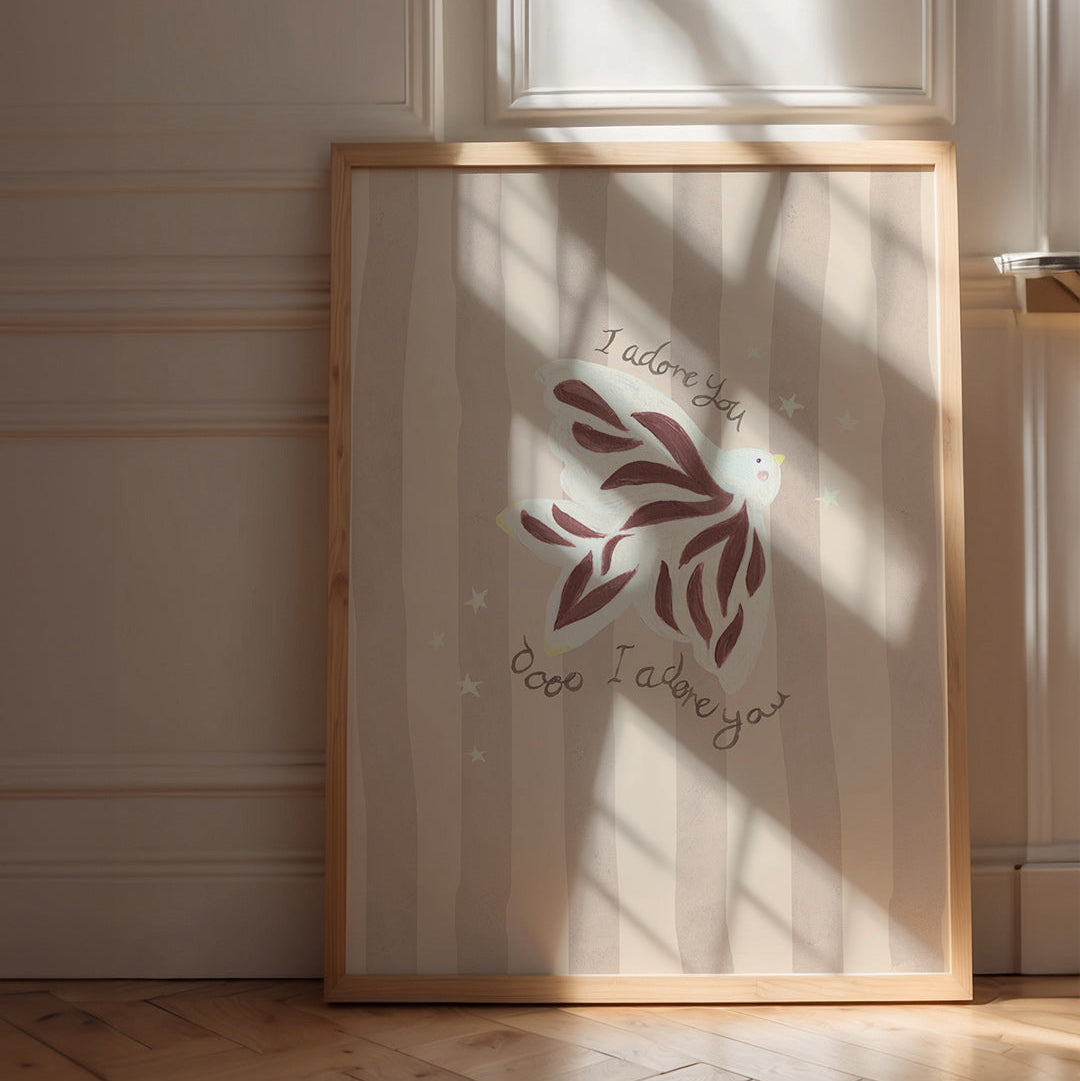 Lion & The Pear I Adore You - Bird Art Print - Clay