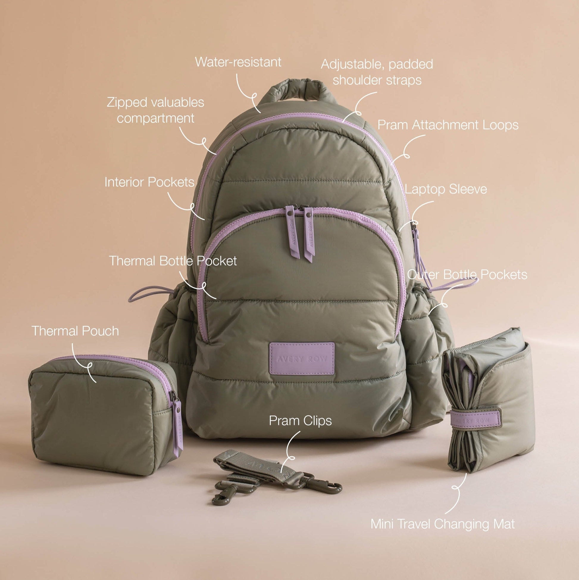 Avery Row Baby Changing Backpack - Olive