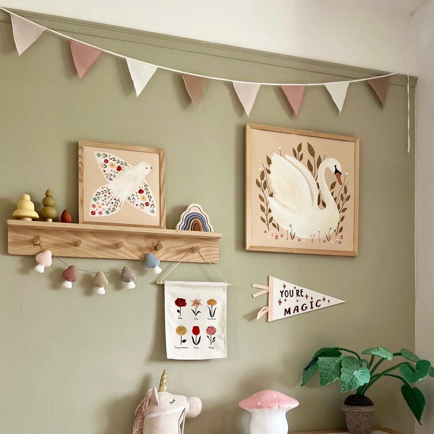 Floral Dove Art Print in Peach by Kid of the Village (2 Sizes Available)