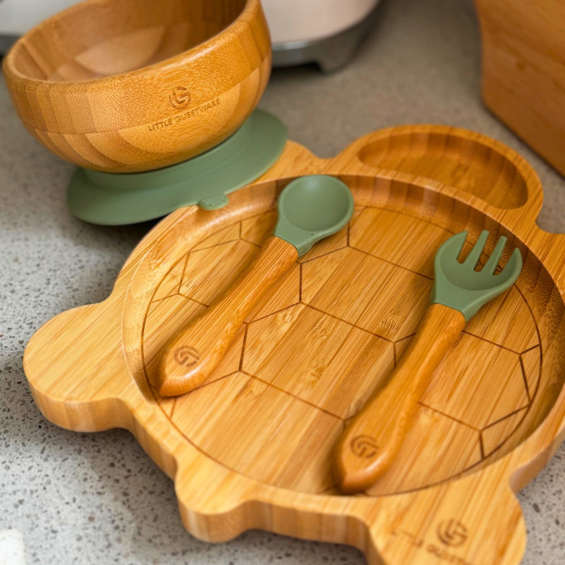 SenseNest Bamboo Plate & Fork - Turtle