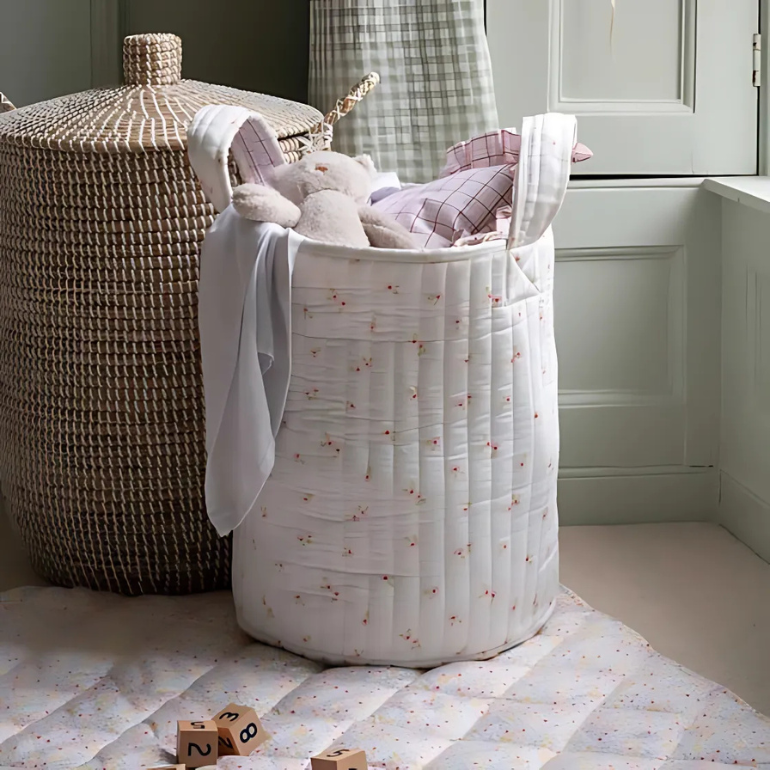 Avery Row Large Quilted Storage Basket - Anemone/Pink Check
