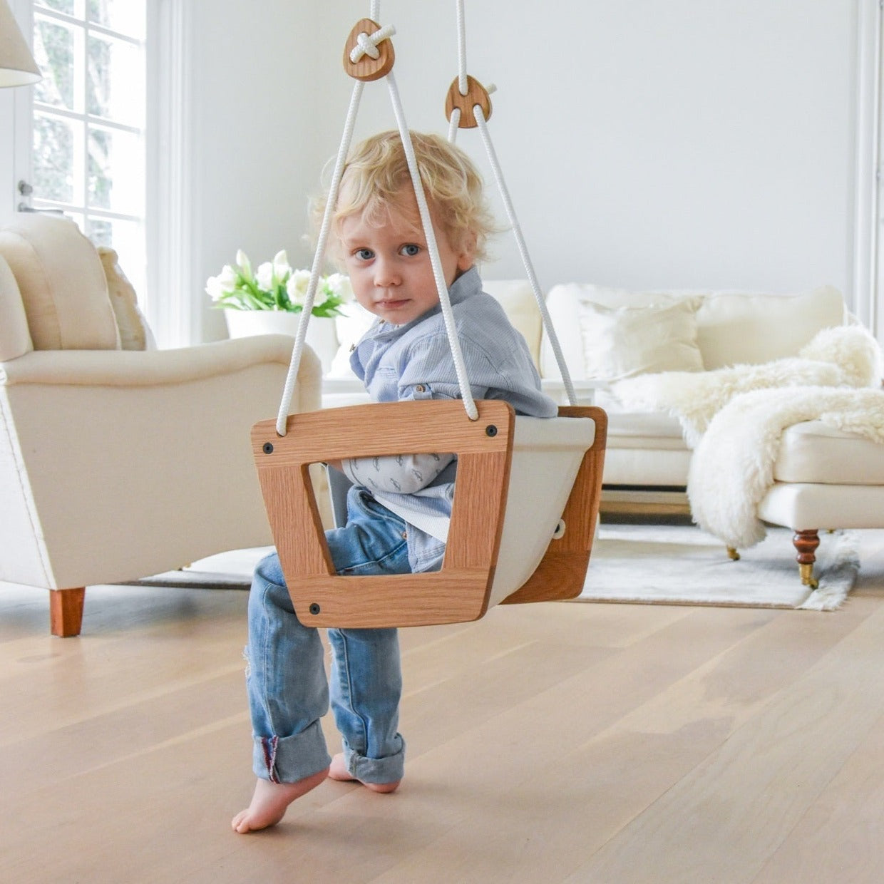 Lillagunga Wooden Indoor Toddler Swing - Oak