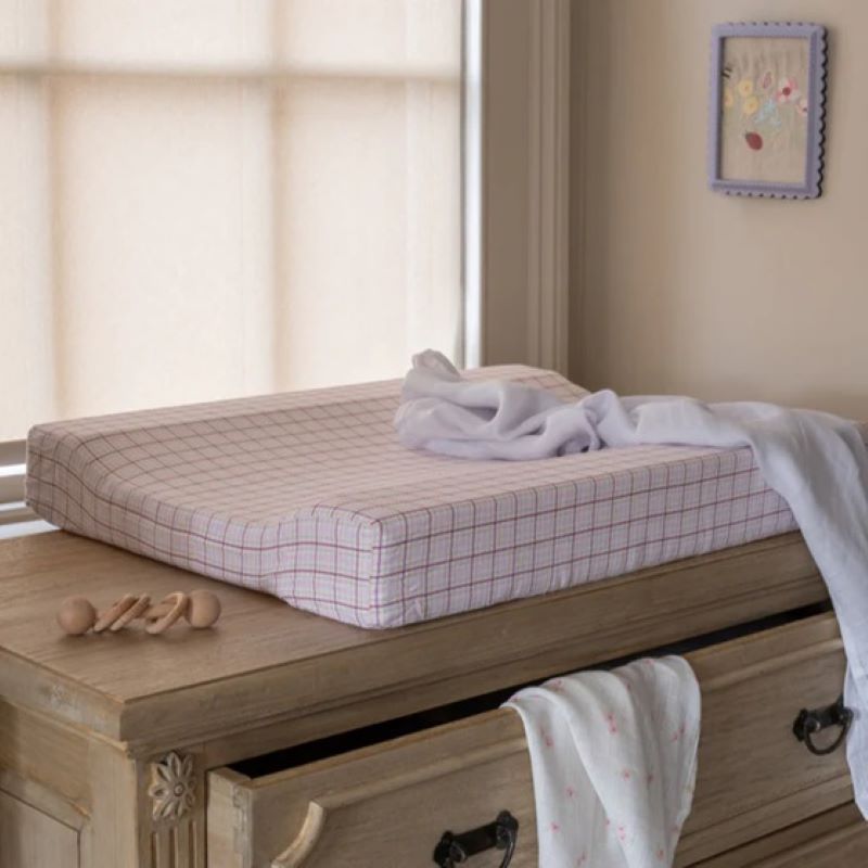 Avery Row Baby Changing Cushion - Pink Check
