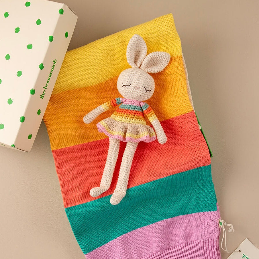 The Bonniemob Bonnie Ballerina Crochet Bunny - Pink rainbow