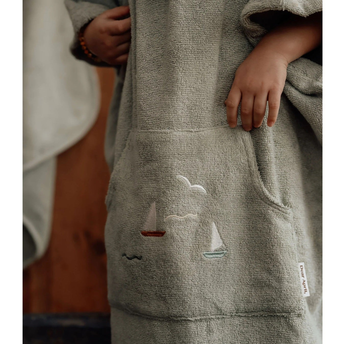 Dear April Puk Bath Poncho - Embroidered Terry - Sailboats