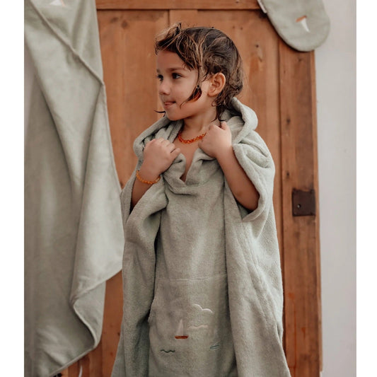 Dear April Puk Bath Poncho - Embroidered Terry - Sailboats