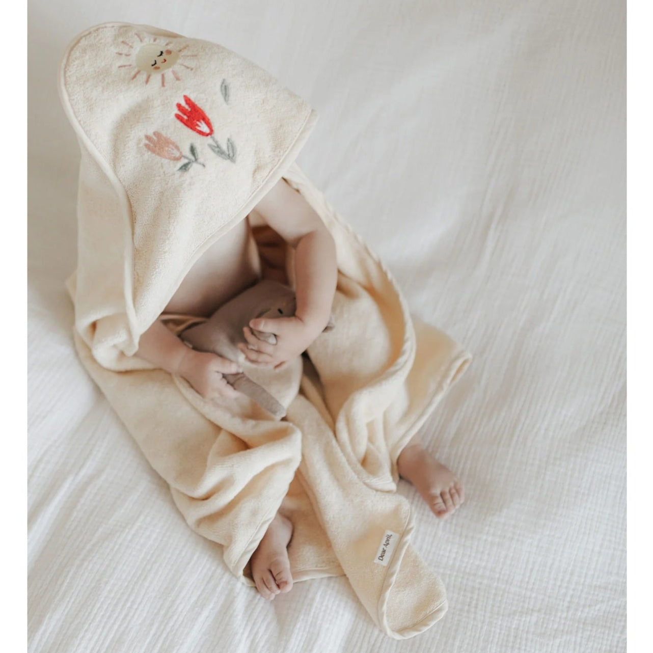 Dear April Petal Hooded Baby Towel - Embroidered Terry - Harmony