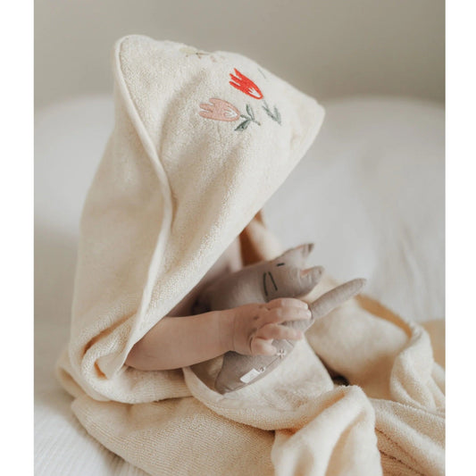 Dear April Petal Hooded Baby Towel - Embroidered Terry - Harmony