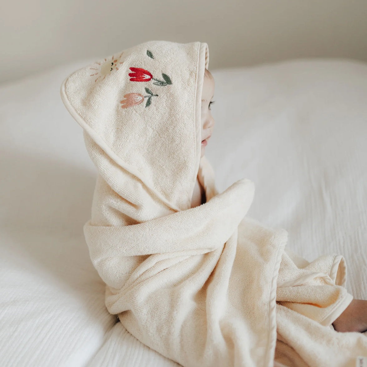 Dear April Petal Hooded Baby Towel - Embroidered Terry - Harmony