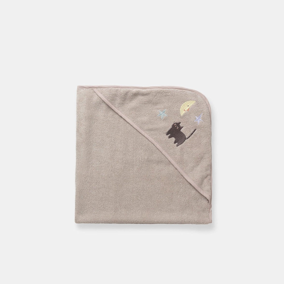 Dear April Petal Hooded Baby Towel - Embroidered Terry - Moon Cat