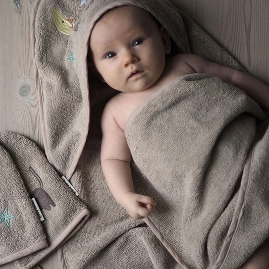 Dear April Petal Hooded Baby Towel - Embroidered Terry - Moon Cat