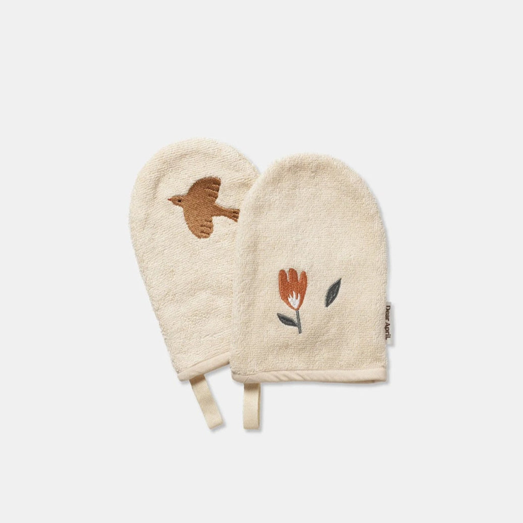 Dear April 2-Pack Paw Bath Gloves - Embroidered Terry - Harmony