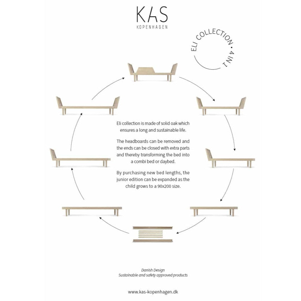 Kas Kopenhagen Solid Oak Eli Bed - 90 x 200cm