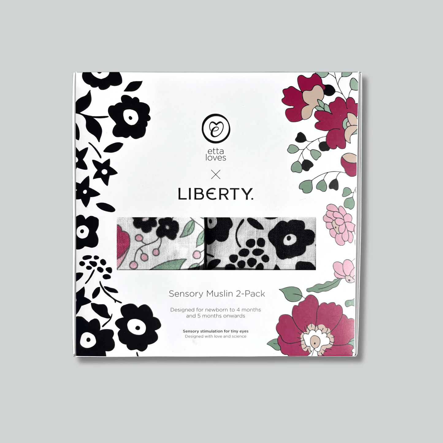 Etta Loves x Liberty Organic Sensory Muslin Cloths - 2 Pk - Fairford Shadow/Wharfedale Meadow