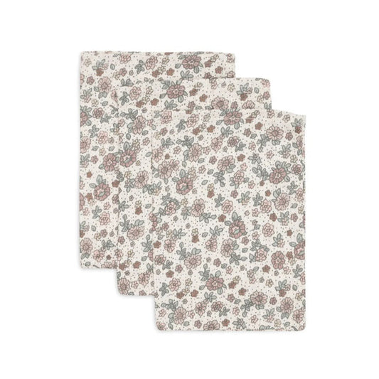 Jollein Organic Muslin Baby Washcloths - 3-Pack - Retro Flowers