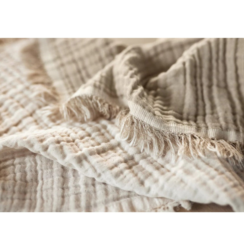 Jollein Organic Muslin Cot Blanket - Fringe - Olive/Ivory