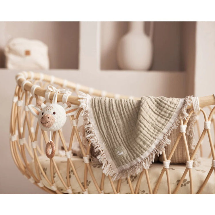 Jollein Organic Muslin Cot Blanket - Fringe - Olive/Ivory