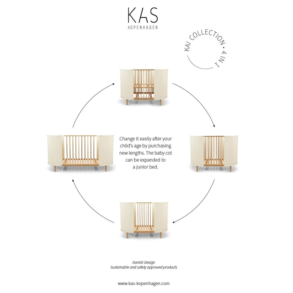 Kas Kopenhagen Kai Baby Cot - White Oak