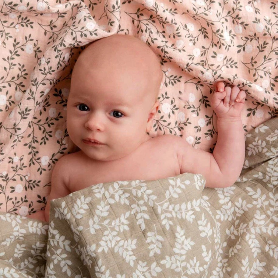 A Little Lovely Company Organic Muslin Cloths - 2 Pack - Blossom Dusty Pink