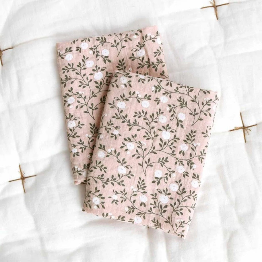 A Little Lovely Company Organic Muslin Cloths - 2 Pack - Blossom Dusty Pink