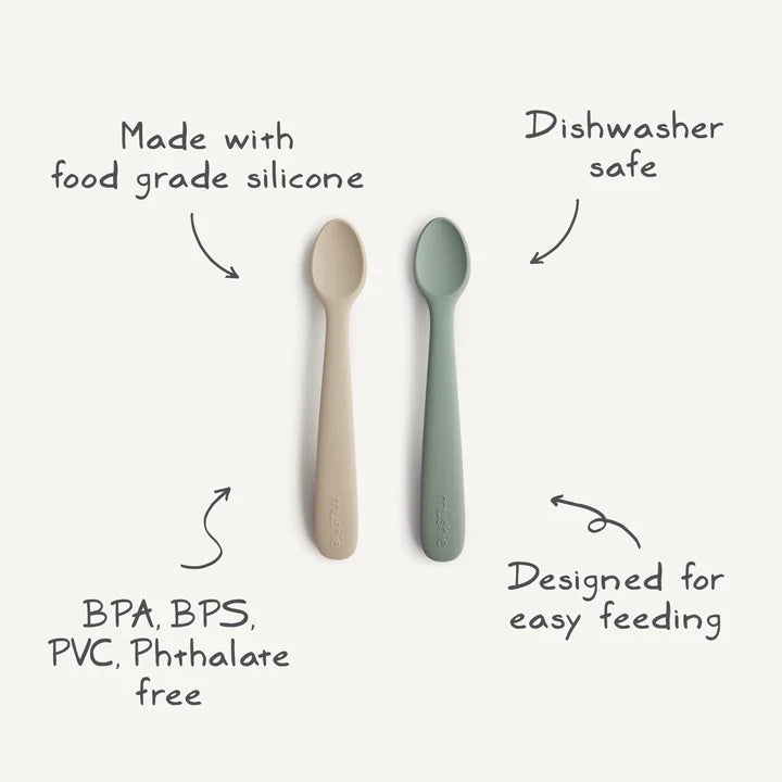 Mushie Silicone Baby Feeding Spoons - Blush/Shifting Sand