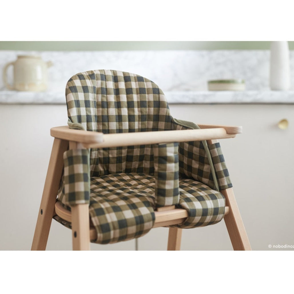 Nobodinoz Growing Green High Chair Cushion - Green Checks