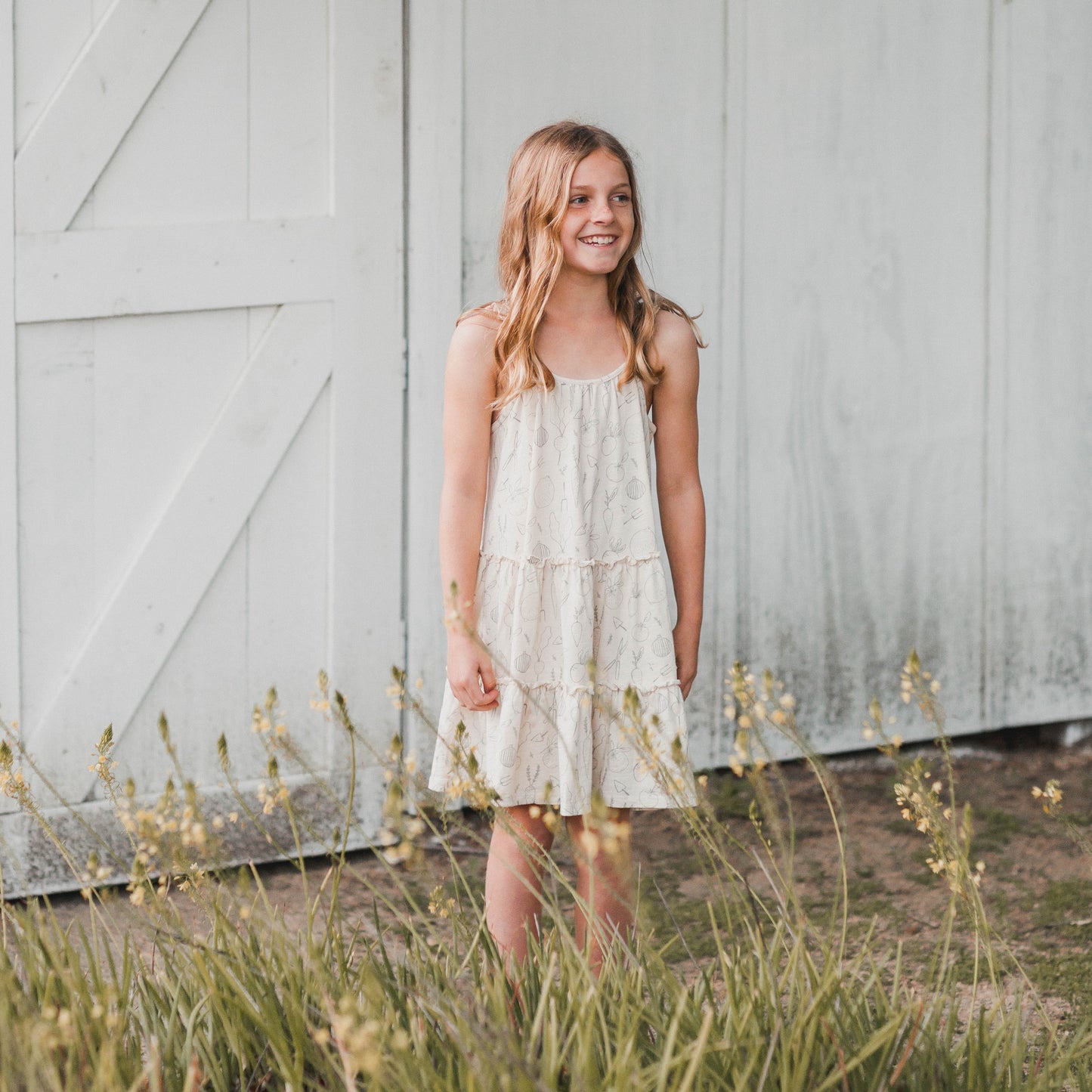 Rylee + Cru Vegetable Garden Children's Tiered Dress - Natural