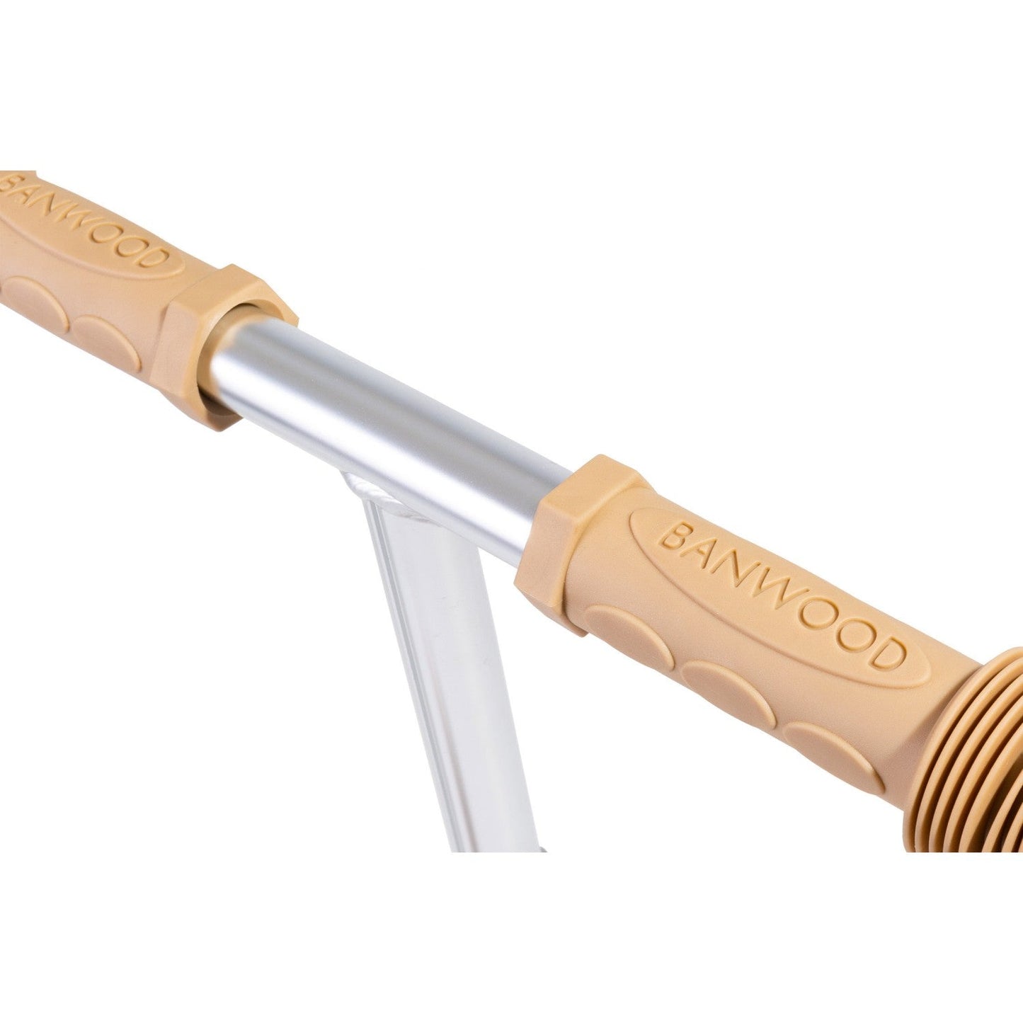 Banwood handlebars with beige handle and silver blade on a white background