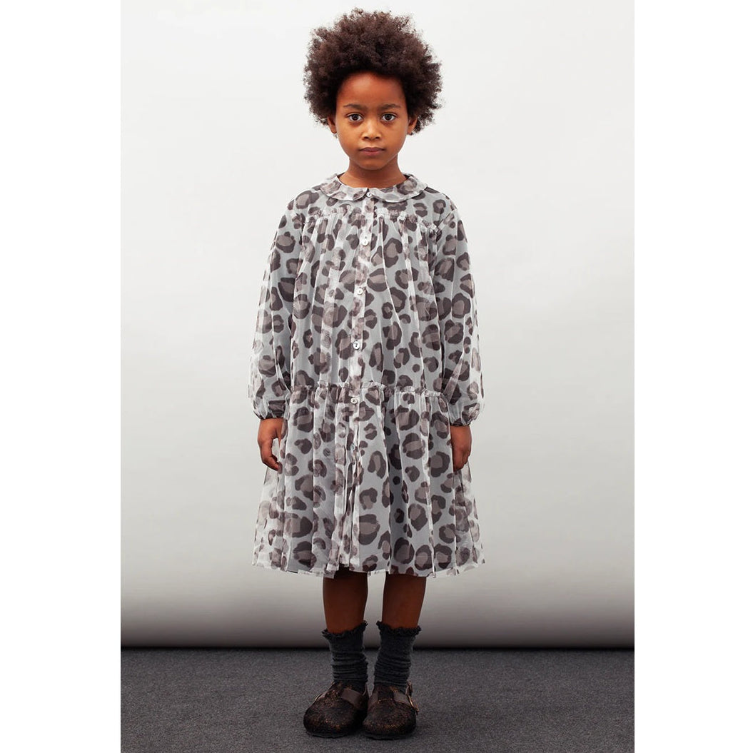 Tocoto Vintage Tulle Leopard Print Midi Dress - Dark Grey