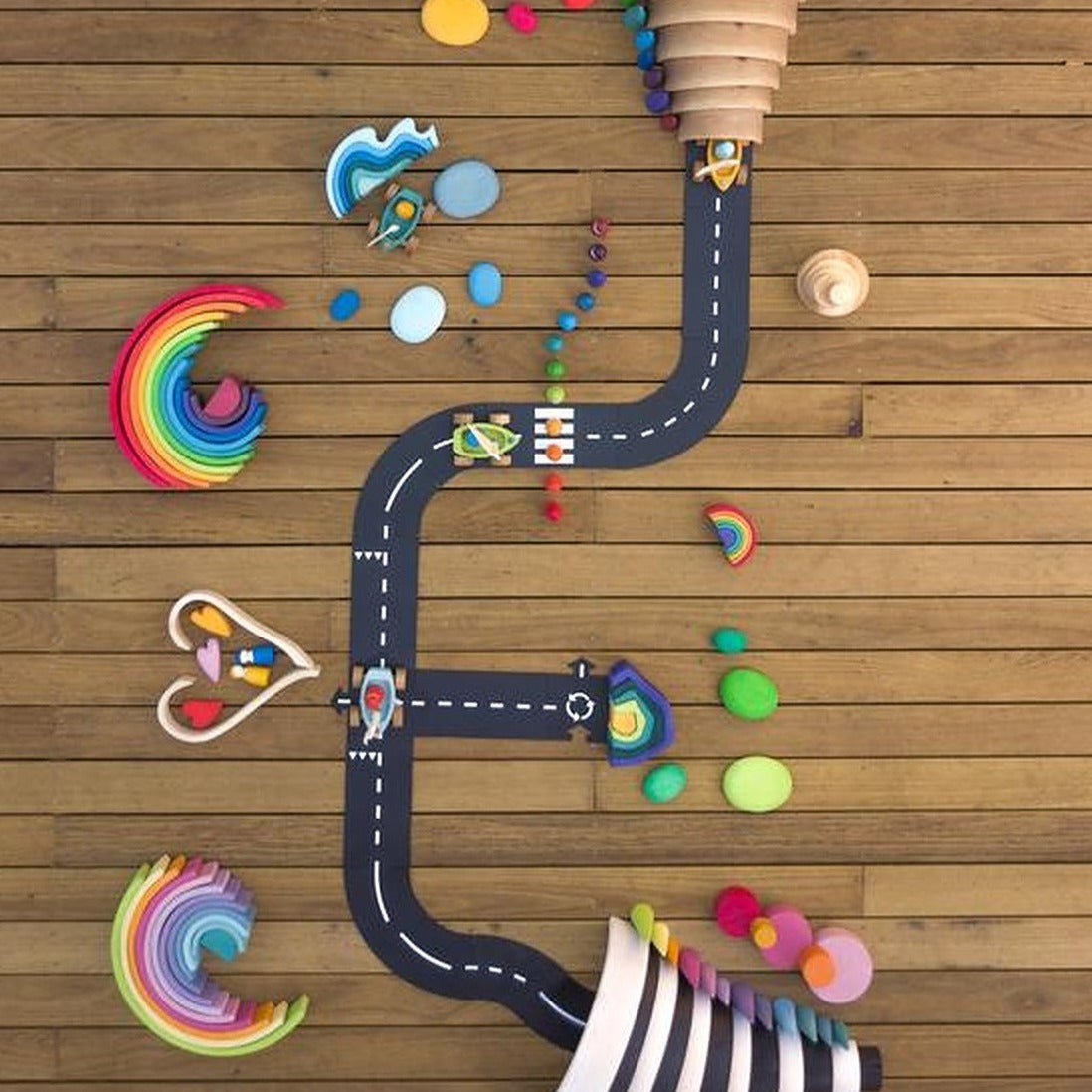 Waytoplay Rubber Toy Car Track Set - Expressway - 16 Pieces