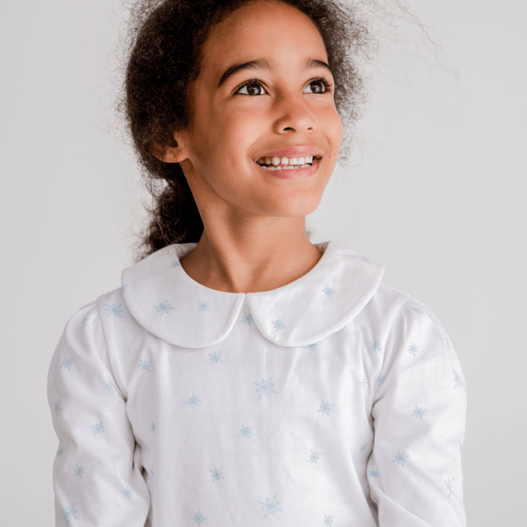Dotty Dungarees Peter Pan Collar - Snowflake