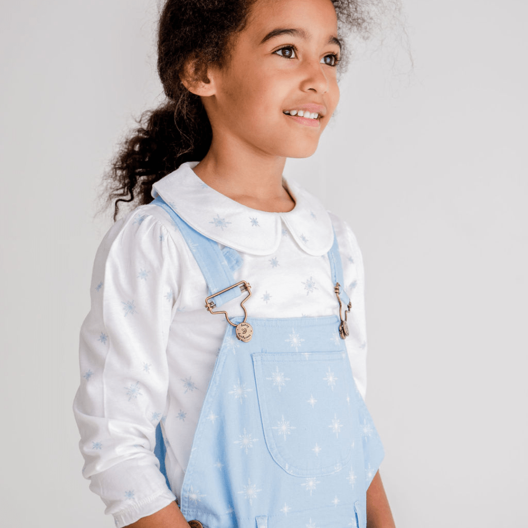 Dotty Dungarees Peter Pan Collar - Snowflake