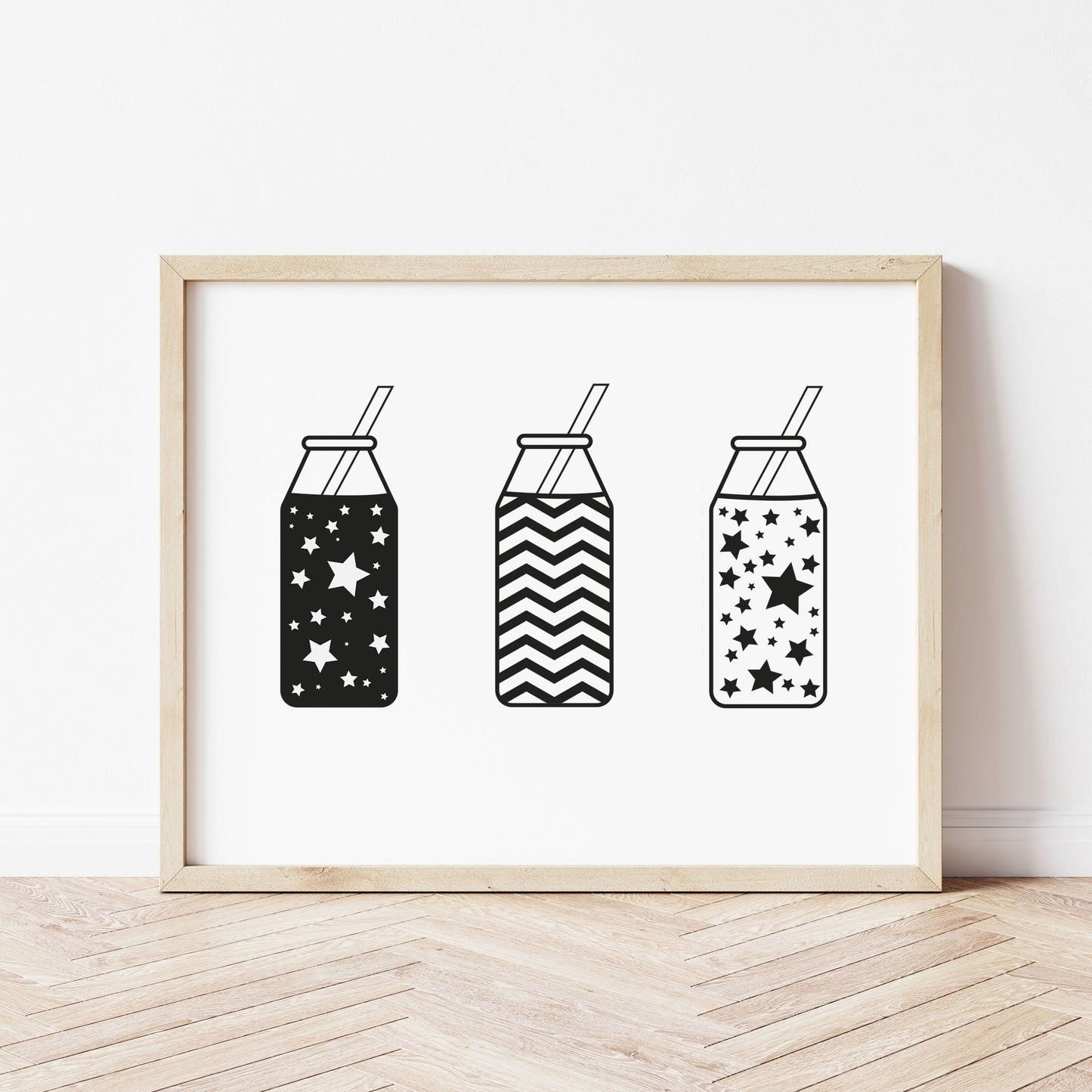 3 Milk Bottles Art Print by The Little Jones (3 Sizes Available)