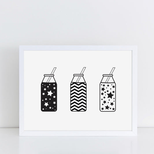 3 Milk Bottles Art Print by The Little Jones (3 Sizes Available)