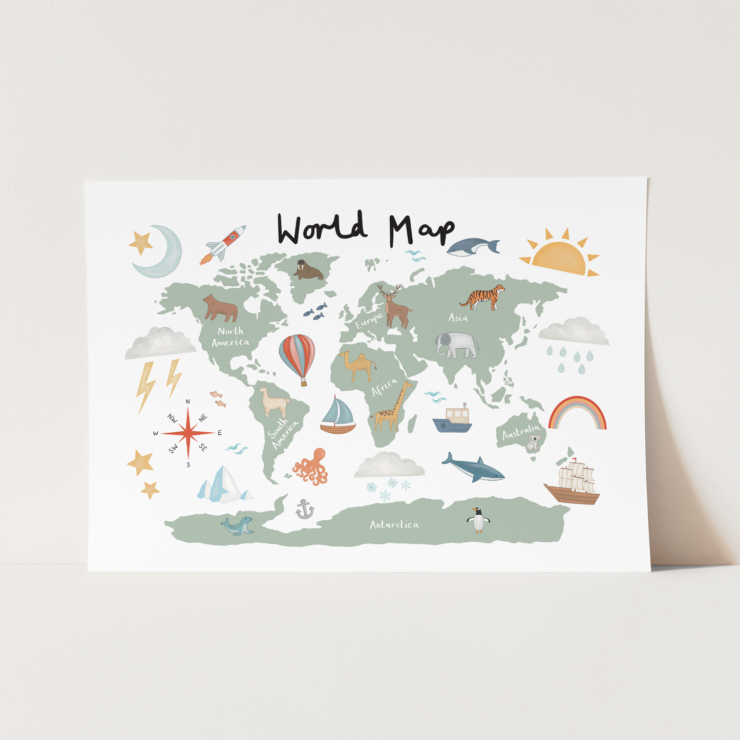 World Map Art Print In White by Kid of the Village (6 Sizes Available)